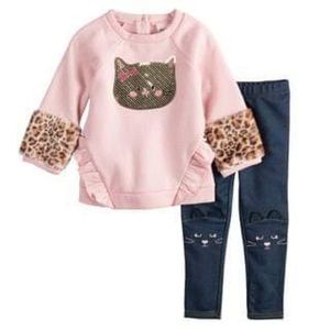 Cat Sequin Glitter Sweatshirt/Embroidered Jeggings